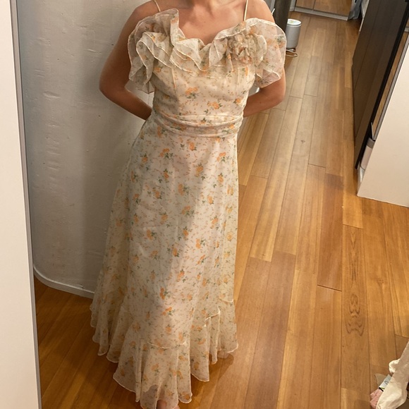 Vintage 1970 Bridesmaid Ruffle chiffon dress Gown - Picture 9 of 12